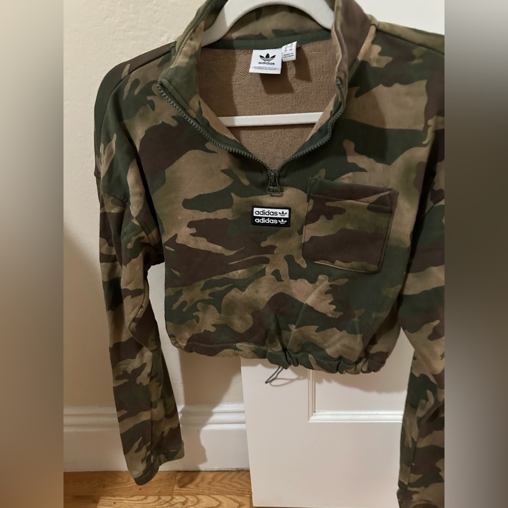 Adidas Camouflage Cropped Half-Zip Pullover